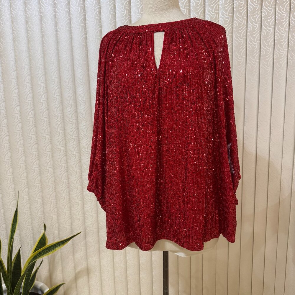 Vince Camuto Red Sequins Keyhole Neck Blouse.  NWT
